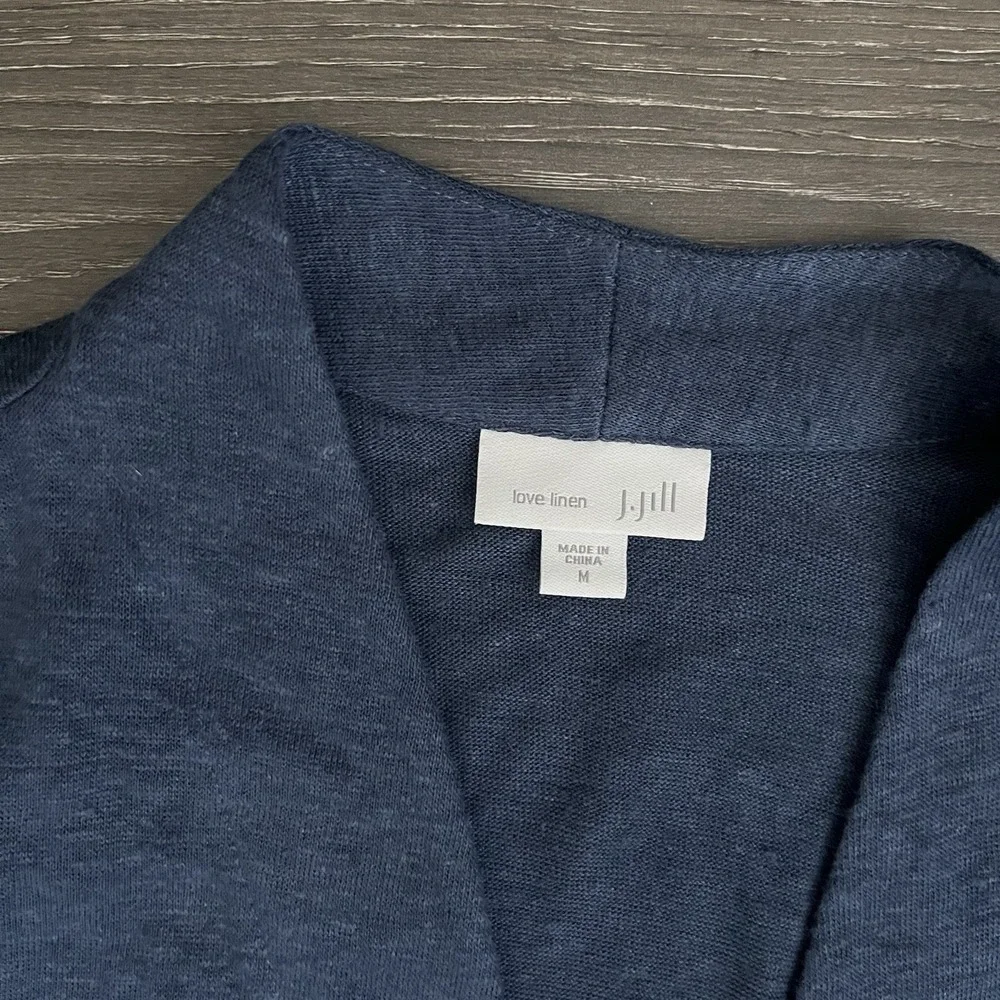 J Jill Love‎ Linen Cardigan Womens Sz M Blue Open Boho Granola Preppy Lagenlook